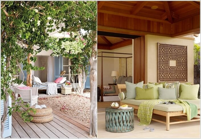 Những chiếc ghế nghỉ ngơi ngoài hiên có thể là ghế sofa hoặc giường nằm để bạn có thể nằm nghỉ thoải mái.