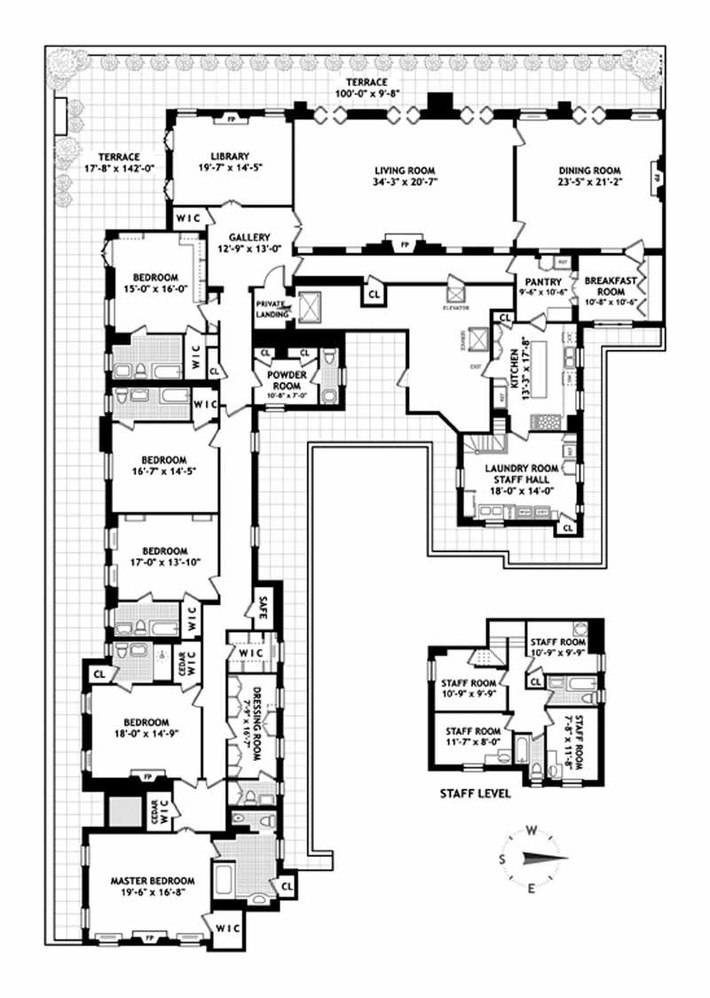 16 phòng của căn penthouse được chia ra thành 5 phòng ngủ, 8 phòng tắm và nhiều phòng tiện ích khác.