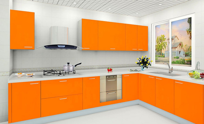 Bạn có thể đặt một số đồ nội thất như tủ bếp và đồ nấu nướng màu cam tạo nên một không gian nấu nướng đầy cảm hứng.