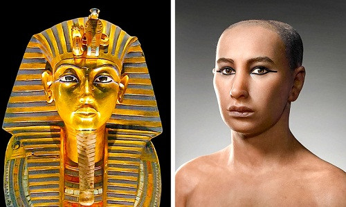 Do thi hài vua Tutankhamun được bảo quản khá nguyên vẹn nên các chuyên gia đã phục dựng gương mặt vị vua huyền thoại này. Theo đó, ông hoàng này có diện mạo như trong ảnh.