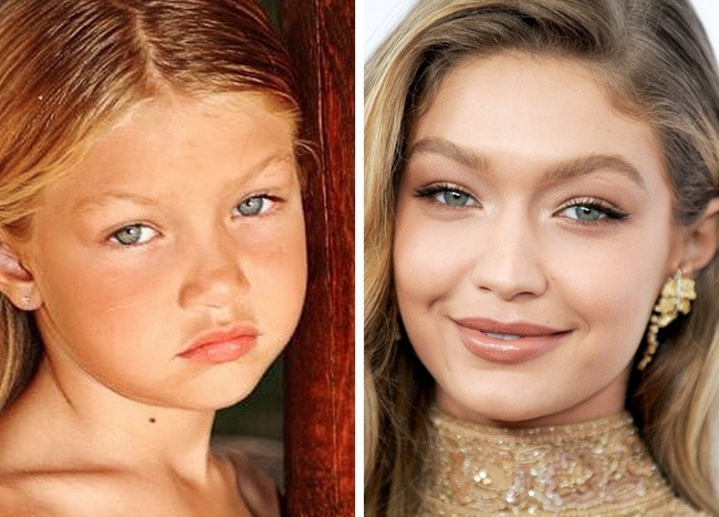 Theo tạp chí Glamour, có vẻ như người mẫu nổi tiếng Gigi Hadid đã không dùng “dao kéo” thay đổi nhan sắc nhiều kể từ thời thơ ấu của cô.