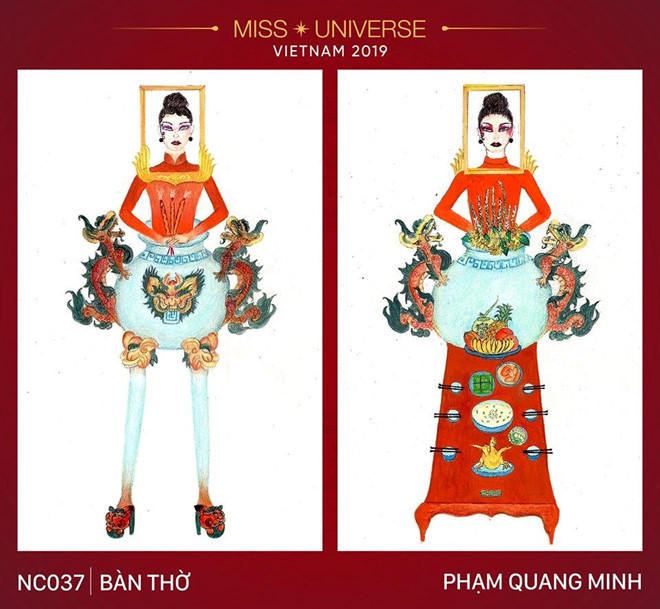 Cuộc bình chọn thiết kế trang phục dân tộc cho Hoàng Thùy dự thi Miss Universe 2019 đã bắt đầu khởi động. Theo ban tổ chức, chủ đề năm nay là "Tinh hoa Việt Nam", với nhiều bài dự thi độc đáo, trong đó có tác phẩm mang tên Bàn thờ của tác giả Phạm Quang Minh gây tranh cãi dữ dội.