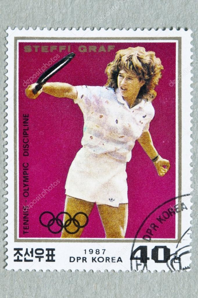 Năm 1987, Triều Tiên còn phát hành con tem in hình tay vợt tennis Steffi Graf của Đức.