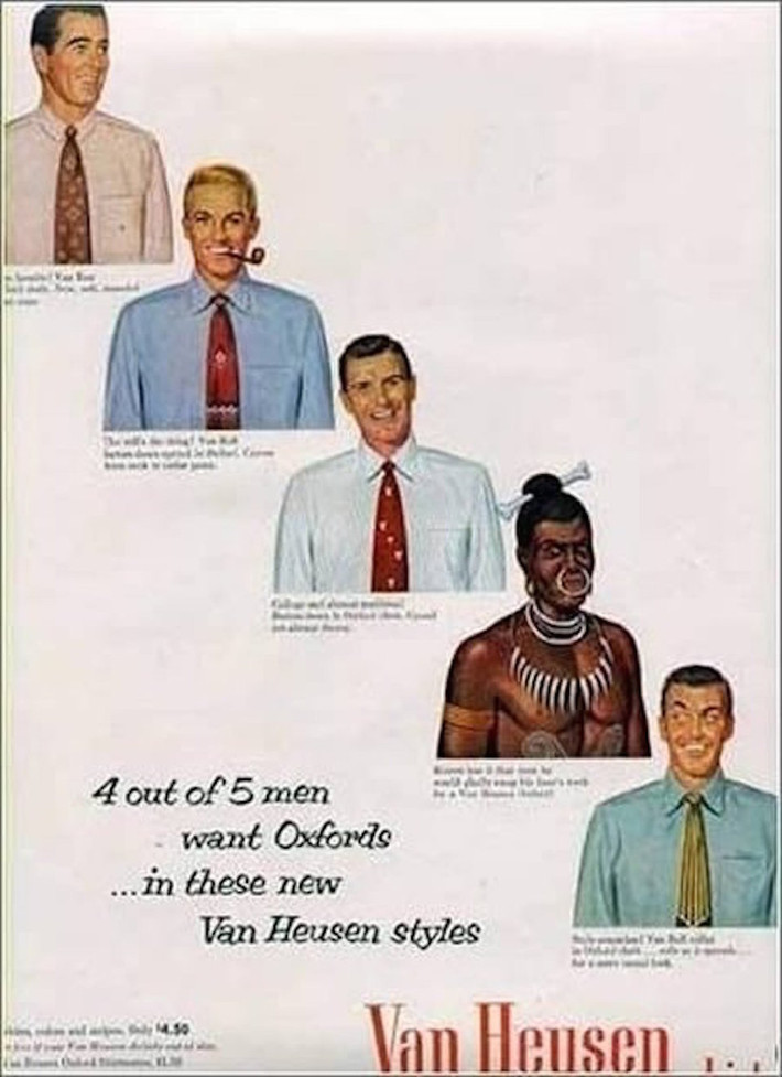 Hãng Van Heusen đã chế giễu những ai không phải là người da trắng vào những năm 1950.