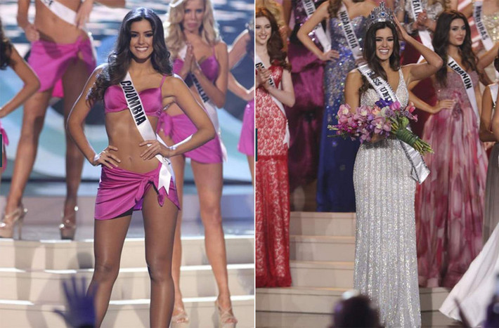 Khoảnh khắc Paulina Vega trình diễn áo tắm và lên ngôi tại Chung kết Hoa hậu Hoàn vũ 2014.