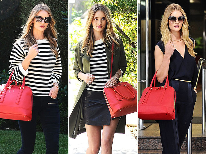 Cách tốt nhất để copy phong cách đường phố của siêu mẫu Rosie Huntington-Whiteley là mua chiếc túi Kurt Geiger giá 305 USD bởi cô rất hay dùng chiếc túi này mỗi khi ra phố.