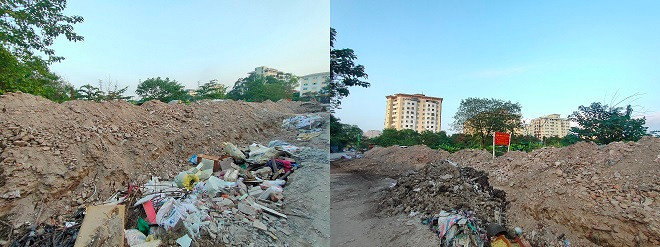 Rác thải, phế thải, bùn đất đổ tràn lan trong khu vực dự án.