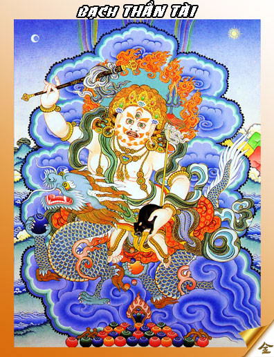 - Tuổi Thân, tuổi Dậu: Bạch Thần tài: Được Bạch Thần Tài độ mệnh, tuổi Thân và tuổi Dậu có thể tránh được các phiền não, khổ đau, giải nghiệp xấu bởi vị Thần Tài này chủ về "tâm tài". Thành tâm niệm chú của ngài sẽ giúp bản mệnh được giàu có, phồn thịnh đồng thời có thể chặn đứng khổ đau, diệt nghiệp, đẩy lui những tai họa bệnh tật và phát khởi Bồ Đề Tâm
