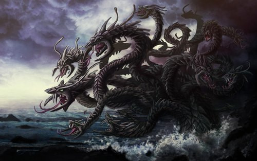 Trong thần thoại Hy Lạp, quái vật 9 đầu Hydra được miêu tả có hơi thở độc và máu cũng độc. Con quái vật này có khả năng tái sinh khi bị chặt đứt lìa một đầu thì sau đó 2 chiếc đầu khác mọc lại ở nơi đó. Ảnh: AS.