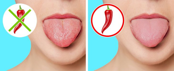 6. Vị giác của bạn sẽ bị ảnh hưởng: Lưỡi của bạn sẽ là nơi đầu tiên cảm nhận được hậu quả tiêu cực của việc ăn đồ cay. Lưỡi của bạn sẽ có cảm giác bỏng rát và đây không chỉ là cảm giác mà nó sẽ là một vết bỏng thực sự. Do đó, bạn sẽ không thể nếm được nhiều hương vị như trước, nhưng đừng lo, điều này chỉ là tạm thời. Các thụ thể vị giác của bạn sẽ phục hồi, trừ khi bạn ăn quá nhiều thức ăn cay hàng ngày trong một thời gian dài.