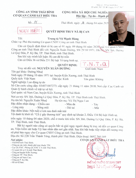Do người vận chuyển và người nhận không thống nhất được địa điểm giao hàng nên xảy ra mâu thuẫn và giao nhận hàng muộn. Sau đó Nguyễn Xuân Đường đã gọi điện đe dọa, yêu cầu nhân viên công ty Phúc Cường về Thái Bình gặp Đường. Khoảng 18 giờ 20 phút, nhân viên công tý Phúc Cường đến nhà Nguyễn Xuân Đường (cũng là trụ sở công ty TNHH Đường Dương). (Quyết định truy nã Nguyễn Xuân Đường)