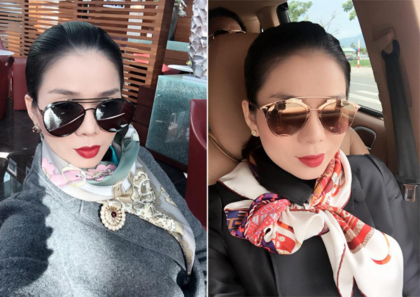 Ngoài ra, nữ ca sĩ còn sắm rất nhiều kính hàng hiệu và khăn quàng Hermes đủ kiểu họa tiết, có giá từ 12 triệu đồng trở lên. Ảnh: Dân Việt.