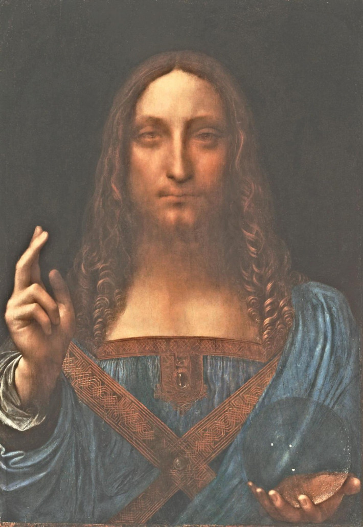Bức tranh Salvator Mundi được danh họa nổi tiếng thế giới Da Vinci vẽ vào khoảng năm 1500, mô tả Chúa Jesus tay cầm một quả cầu. Năm 2013, bức tranh này được bán với giá 127,5 triệu USD.