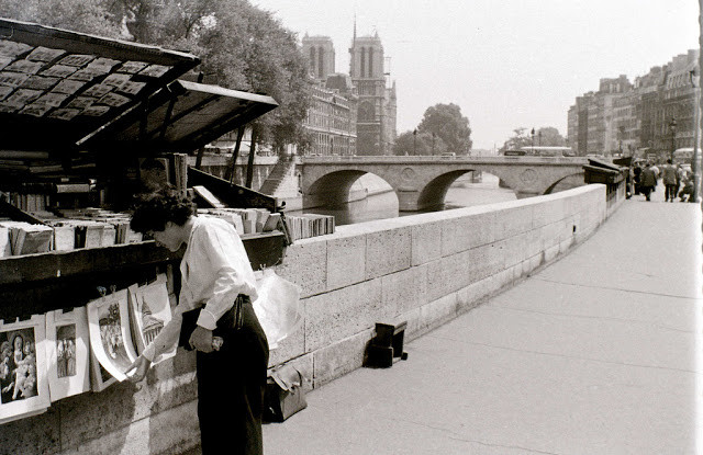 Một phụ nữ ở Paris thích thú khi chiêm ngưỡng những tác phẩm nghệ thuật đặt ở dọc đường đi.