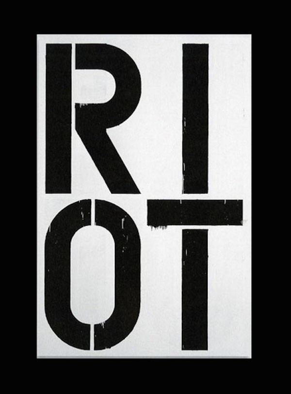 Tác phẩm Riot (1990) của danh họa Christopher Wool, trị giá 29,9 triệu USD. Những bức tranh vẽ chữ cái được làm từ giấy nến đã tạo nên tên tuổi của Christopher Wool. Bức tranh vẽ chữ "RIOT" của ông đã phá vỡ kỷ lục các bức tranh khác khi được mua với giá 29,9 triệu USD.