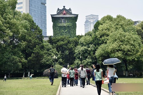 Nhiều tòa nhà trong trường đại học Nam Kinh được bao phủ bởi các loại cây cảnh, dây leo xanh tươi tạo nên khung cảnh mát mẻ vào mùa hè.