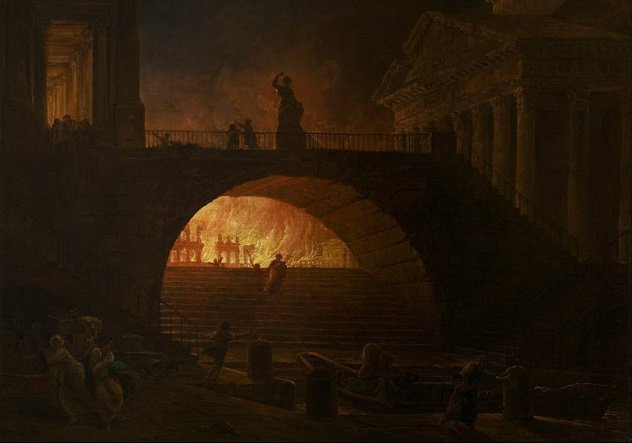 Sử gia Tacitus cho hay khi dân chúng tìm kiếm thủ phạm gây ra trận hỏa hoạn, để trấn an người dân, hoàng đế Nero đã nhằm vào các tín đồ Thiên chúa giáo.