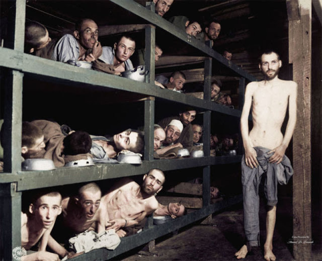 Hình ảnh ám ảnh những tù nhân Do Thái trong buồng giam chật hẹp ở trại Buchenwald ngày 16/4/1945.