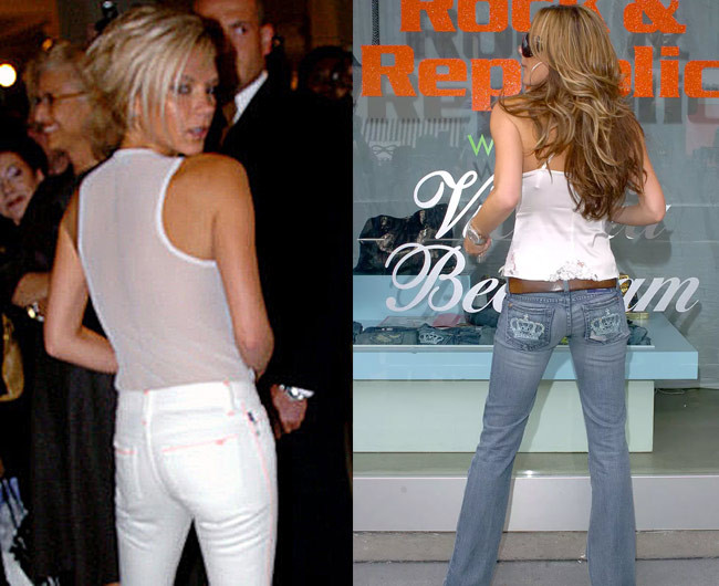 Không chỉ có vòng 1 lép kẹp mà vòng ba của Victoria Beckham đôi khi cũng phải dùng đến quần độn mông vì quá lép. Cô là một trong những sao nữ Hollywood có vòng 3 xẹp lép.