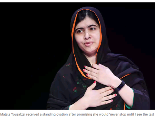 Sinh năm 1997, Malala Yousafzai (Pakistan) là người trẻ nhất từng được trao giải Nobel Hòa bình năm 2014. Yousafzai được thế giới biết đến vì đã kiên cường đấu tranh cho quyền được đi học của phụ nữ ở những vùng bị lực lượng Hồi giáo cực đoan Taliban chiếm đóng.
