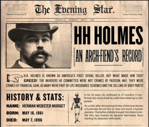 Khi là sinh viên y khoa ĐH Michigan, H. H. Holmes đã trộm xác chết và sử dụng chúng để thực hiện các vụ lừa đảo bảo hiểm cũng như dùng để thực hành trong các thí nghiệm y khoa của y.