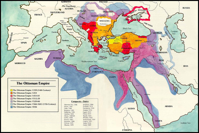 Đế quốc Ottoman (1299 - 1923) nổi tiếng thế giới khi chinh phục được nhiều vùng đất ở phần lớn khu vực đông nam châu Âu, vùng Tiểu Á, Trung Đông, nhiều phần ở Bắc Phi.