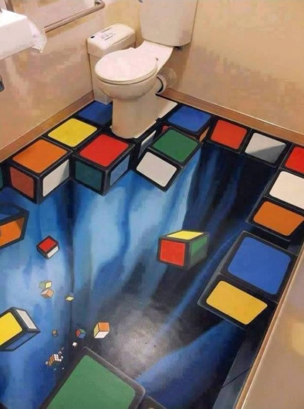 Sàn nhà 3D cho phòng vệ sinh vô cùng độc lạ.