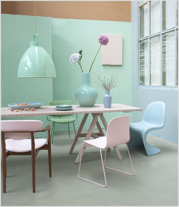Sử dụng những đồ nội thất màu pastel dịu nhẹ sẽ giúp không gian tươi tắn, thoáng mát.