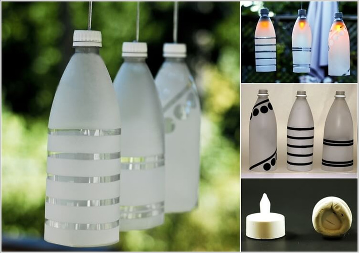 Những chiếc bóng đèn trang trí vườn độc đáo từ chai nhữa khá dễ thực hiện.