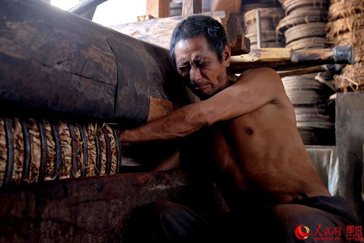 Hình ảnh bên trong một xưởng ép dầu hạt cải theo phương pháp truyền thống ở tỉnh Anh Huy, Trung Quốc.