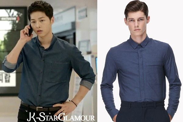 Diễn viên Song Joong Ki đóng vai nam chính bảnh bao trong chiếc áo sơ mi màu xanh hiệu Time Homme, có giá 325.000 won (khoảng 6 triệu đồng).