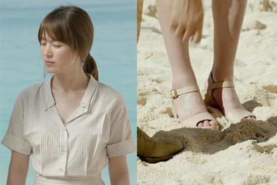Song Hye Kyo diện đôi xăng đan màu nude nhã nhặn hiệu Suecomme Bonnie.