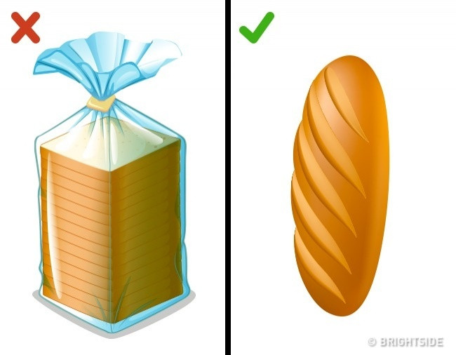 Bánh mì: Bánh mì mới sẽ không cứng, vì vậy, nếu có thể bạn hãy chạm tay vào chiếc bánh tại cửa hàng. Lưu ý là túi nilon sẽ giúp bảo quản bánh mì lâu hơn, nhưng nó sẽ làm mất hương vị của bánh chỉ trong vài giờ. Ảnh: Deposit.