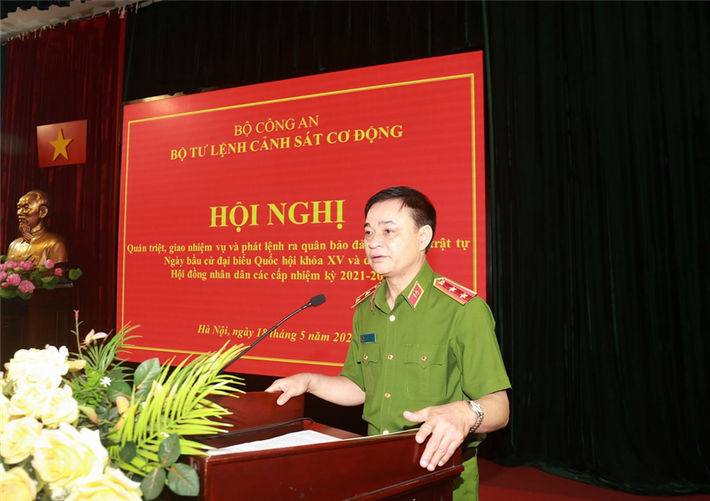 Trung tướng Phạm Quốc Cương, Tư lệnh CSCĐ đã quán triệt đến các đơn vị thuộc Bộ Tư lệnh CSCĐ những nội dung cơ bản của Hội nghị trực tuyến toàn quốc quán triệt, giao nhiệm vụ và phát lệnh ra quân bảo đảm ANTT Ngày bầu cử do Bộ Công an tổ chức ngày 12/5/2021.