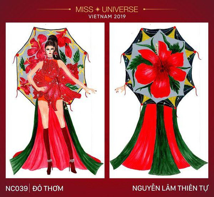 Năm 2019, Hoàng Thùy trở thành đại diện Việt Nam thi đấu tại Hoa hậu Hoàn vũ. Đáng chú ý, trong vòng tuyển chọn quốc phục cho Hoàng Thùy, có không ít bản thiết kế hoa dâm bụt được gửi đến. Tuy nhiên, không sản phẩm nào đi được sâu. Bản thiết kế "Đỏ thơm" dành cho Hoàng Thùy nhưng đã bị loại từ sớm.