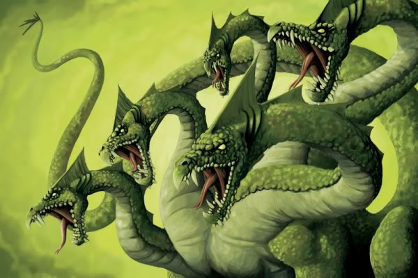 Quái vật rắn Hydra trong thần thoại Hy Lạp được mô tả mang hình dáng khổng lồ có rất nhiều đầu.