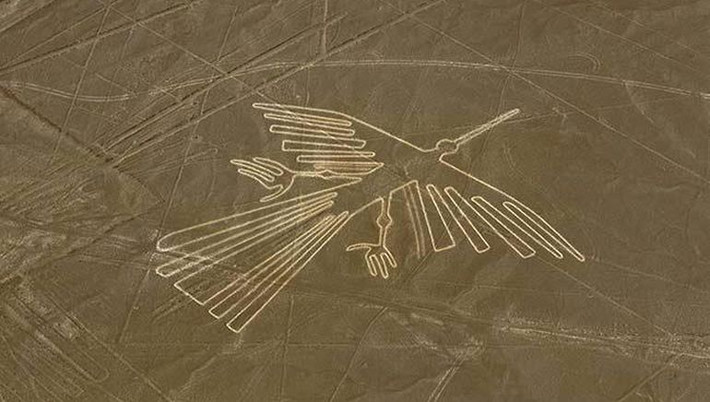 Có đường kẻ Nazca nhìn từ xa trông giống như một đường băng hay hình động vật khổng lồ được khắc họa trên mặt đất.