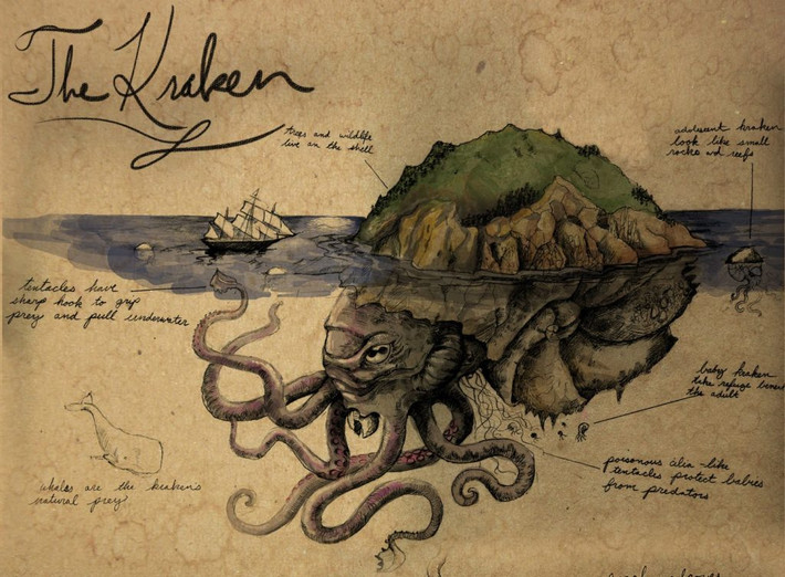 Cụ thể, Kraken thường ngụy trang trông giống một hòn đảo nổi giữa đại dương rộng rợn để thuyền bè đi biển lại gần.