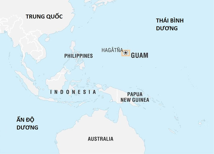Với diện tích khoảng 545 km2, hòn đảo Guam cũng là căn cứ quân sự chiến lược của quân đội Mỹ ở châu Á - Thái Bình Dương, nhằm đối phó với nhiều vấn đề trong khu vực. Đồ họa: Telegraph.