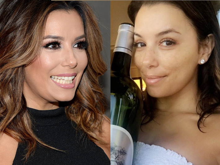 Khi không trang điểm, nữ diễn viên Eva Longoria để lộ khuôn mặt đầy tàn nhang, kém sắc. Ảnh: Getty.