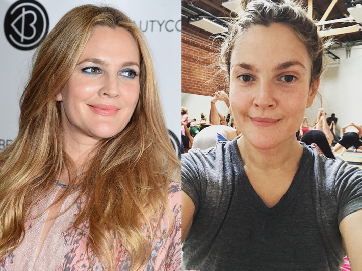 Nữ diễn viên người Mỹ Drew Barrymore trông khá phờ phạc khi không có sự trợ giúp của lớp trang điểm. Ảnh: Getty.
