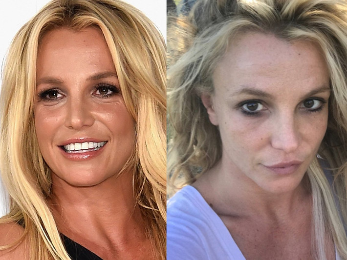 Khuôn mặt không trang điểm của nữ ca sĩ Britney Spears trông quá nhợt nhạt, thiếu sức sống. Ảnh: Getty.