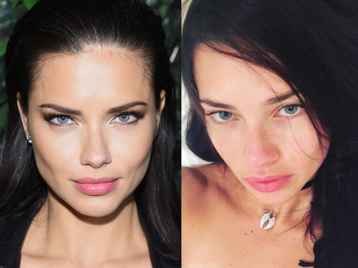 Thiên thần Victoria's Secret Adriana Lima có đôi mắt lờ đờ khi bỏ lớp trang điểm. Ảnh: Getty.