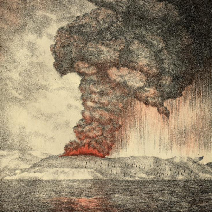 Vụ phun trào núi lửa Krakatoa năm 1883 là trường hợp thảm kịch này ghi nhận việc con người có thể nghe thấy âm thanh của thảm kịch thiên nhiên này khi ở cách đó 4.800 km.