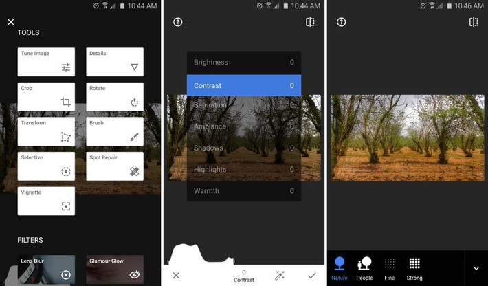 Snapseed: Ứng dụng chỉnh sửa ảnh mạnh mẽ do Google sở hữu. Ứng dụng này được tích hợp các công cụ xử lý ảnh chuyên nghiệp, giúp người dùng dễ dàng tùy biến mọi bức hình vài bước đơn giản. Snapseed hỗ trợ nhiều tính năng nổi bật như điều chỉnh ảnh, xử lý chi tiết, cắt, xoay, chuyển đổi, cọ vẽ, tùy chọn thiết lập, xóa dấu vết, làm mờ.