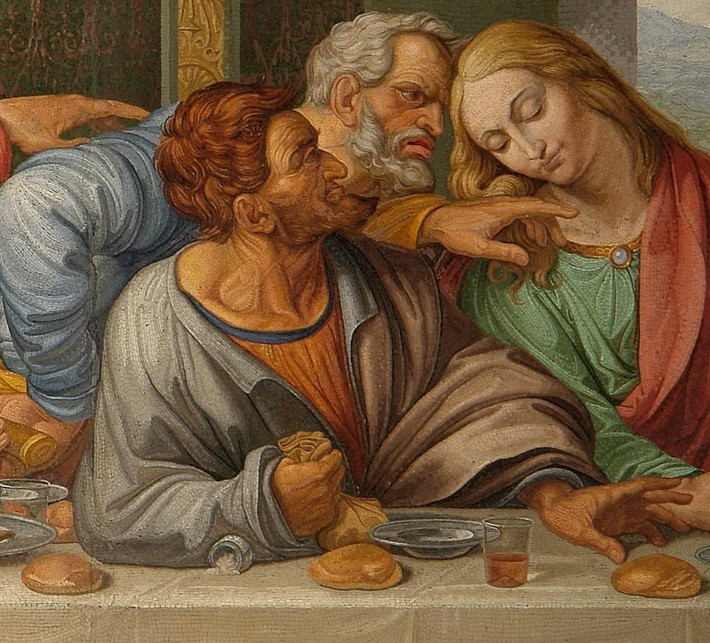 Bí mật thú vị khác là Judas (thứ 5 từ trái qua) - môn đệ đã phản bội chúa Jesus - được vẽ theo hình ảnh một tên tội phạm có thật.