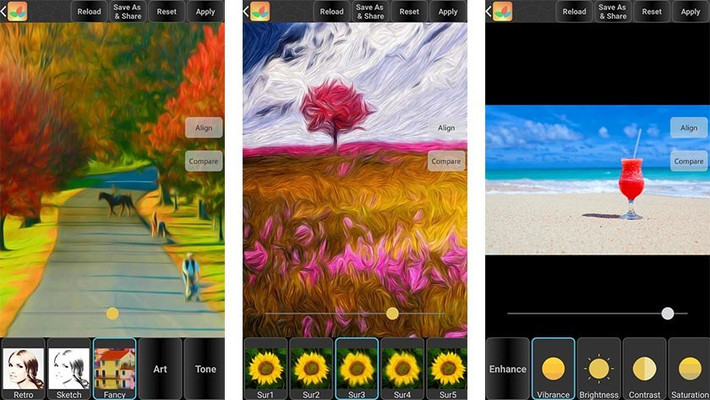 Bonfire Photo Editor Pro: Ứng dụng chỉnh sửa được tích hợp nhiều bộ lọc đặc biệt cùng các công cụ hữu ích cơ bản. Những công cụ mà Bonfire Photo Editor hỗ trợ như màu ảnh đen trắng, chế độ HDR. Một trong những bộ lọc độc đáo của ứng dụng như Fancy biến ảnh chụp thành tranh màu nước. Ngoài ra, ứng dụng còn có các công cụ chỉnh sửa ảnh chân dung như làm mượt da hay loại bỏ mụn.
