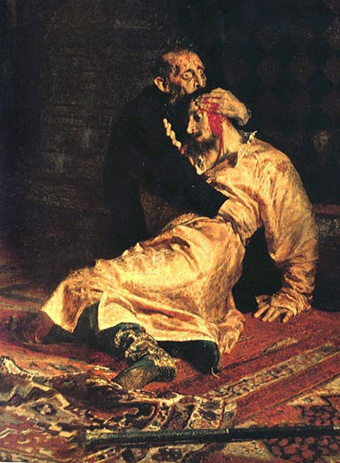 Tức giận vì vợ bị đánh và mất con, hoàng tử Ivan Ivanovich - con trai của Sa hoàng Ivan IV - cãi nhau gay gắt với cha. Trong lúc tức giận, Ivan Khủng khiếp giết con trai bằng một cây giáo.