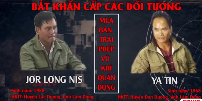 Jơh Lơng Nis và Na Tồi Ya Tin về hành vi "Mua bán vũ khí quân dụng trái phép".