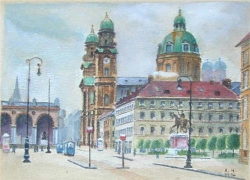 2. “Quảng trường Odeonsplatz” (1914): Thật khó có thể tin khung cảnh thanh bình, tươi tắn và bình dị này lại được tạo nên từ bàn tay của kẻ đã nhấn chìm thế giới vào bóng đêm và tội ác không thể dung tha. Người đã cướp đi sinh mạng của 6 triệu dân thường Do Thái trong Chiến tranh Thế giới II. Nhưng, hãy cùng nhau thưởng thức những bức họa của Adolf Hitler khi còn là chàng họa sĩ nghèo, yêu hội họa.